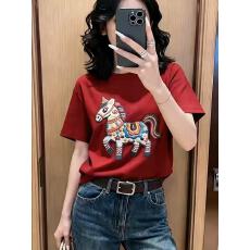 批发红色短袖纯棉印花短袖<b class='q'>t</b><b class='q'>恤</b>女2026马年本命年衣服新年拜年内搭上衣