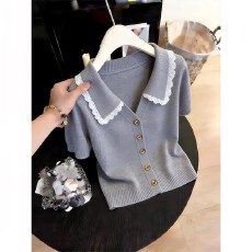 批发2026夏季新款爆款洋气蕾丝花边针织衫高级感短袖上衣衬衫女装