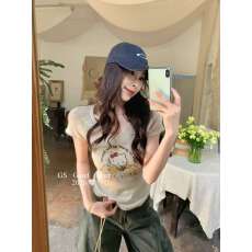 批发GS.GOOD START-韩版时髦拿捏夏休闲<b class='q'>甜美</b>印花短袖针织修身针织衫女