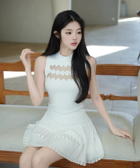 레이스 조각 조끼 여성 2026 년 봄 새로운 반하이넥 핫걸 니트 민소매 맨위 반신 스커트