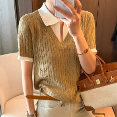 批发假两件麻花纹冰丝<b class='q'>针织衫</b>女欧洲站2026春装新款欧货女装打底小衫潮