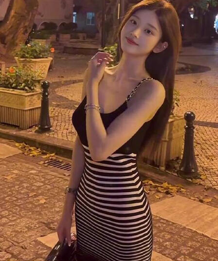 한국 작은 키 다시 달콤한 다시 매운맛 스트라이프 체인 얼음 실크 슬립 드레스 순수한 욕망 심장 기계 나이트 클럽 ol 타이트 스커트