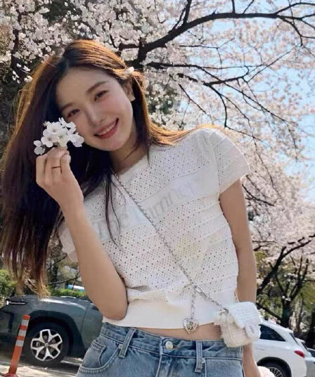 한국 여덟 우유 여름 레트로 몸매 가꾸기 슬림해 보이는 레이스 라운드 넥 알파벳 홀로우 아웃 자카드 니트 반팔 맨위