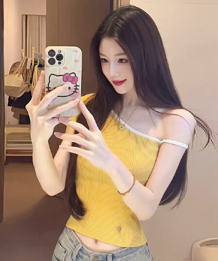 핫걸 몸매 가꾸기 Chic 슬립 반팔 티셔츠 여름 새로운 작은 키 다용도 디자인 쇼트 스타일 맨위