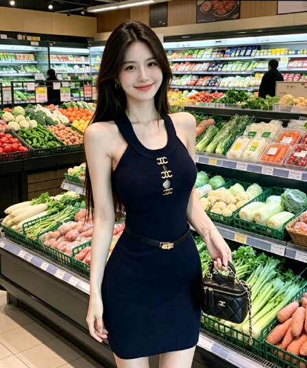 있음 선적 프랑스식 행침 목 여성 드레스 여름 몸매 가꾸기 슬림해 보이는 파란색 타이트 스커트 순수한 욕망 바람 핫걸