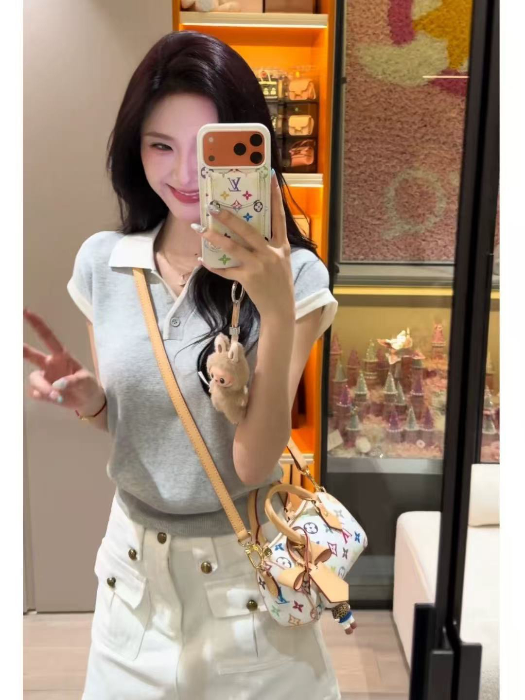 배색 POLO 칼라 회색 작은 날다 소매 얼음 실크 니트 스웨터 여성 여름 몸매 가꾸기 쇼트 스타일 자이언트 잘 생긴 ~ 중 여름 맨위