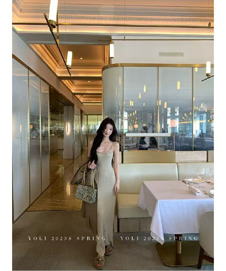 yoli 장 宥 이익 가을의 날 왈츠 프랑스식 양모 니트 슬립 여성 드레스 가을 슬림해 보이는 타이트 스커트