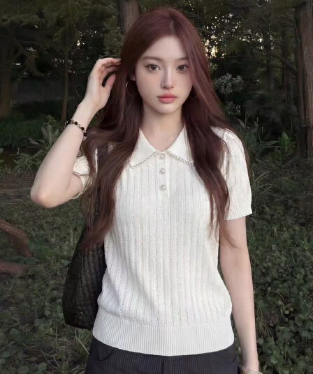 한 부서 무거운 작업 다이아몬드 세팅 POLO 칼라 반팔 니트 스웨터 여성 2026 여름 자이언트 잘 생긴 아름다운 맨위