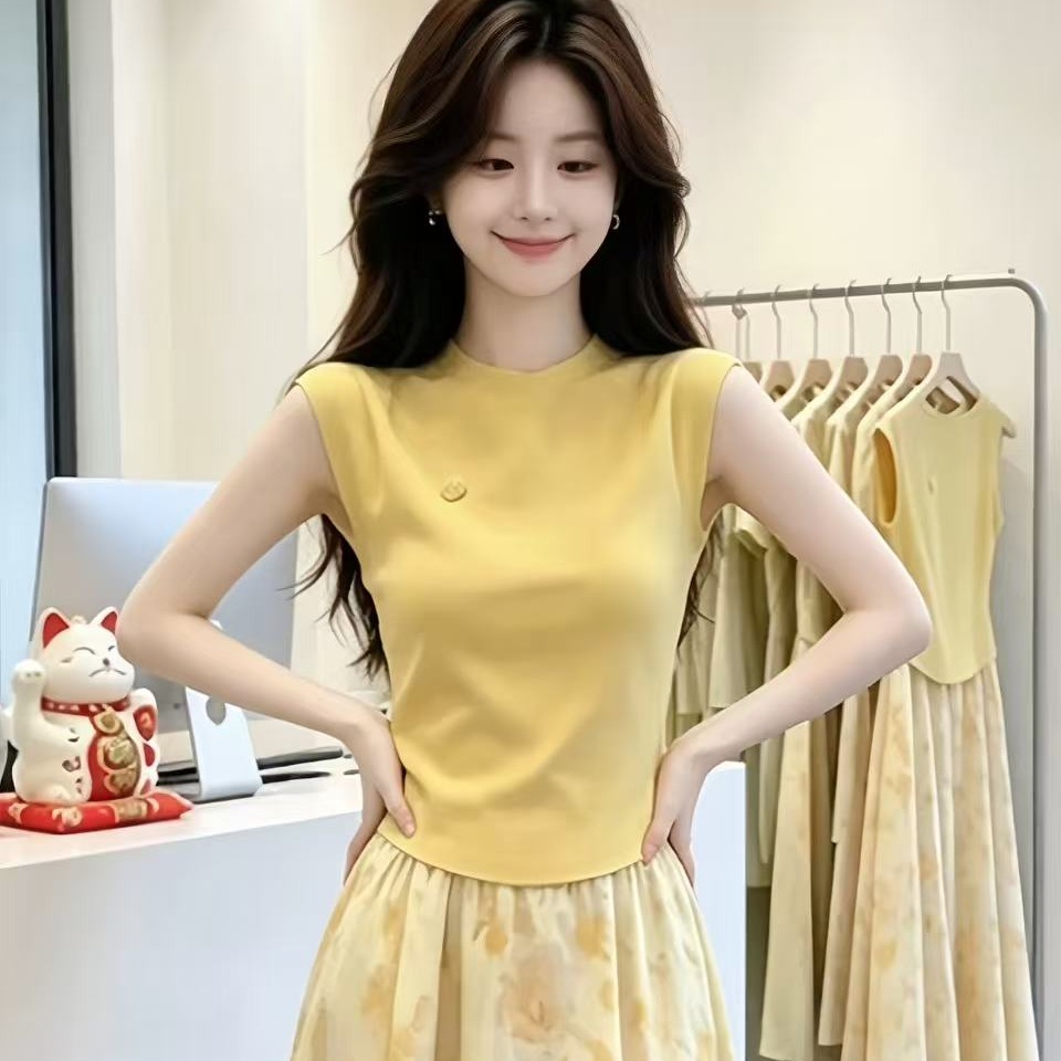 2026 빛 요리 한 바람 패션 디자인 여성 여름 새로운 허리 수축 슬림해 보이는 맨위