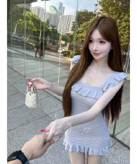 Jiaojiao 길다 달콤함 부드러운 바람 광장 칼라 여성 드레스 여름 디자인 센스 작은 대중 몸매 가꾸기 슬림해 보이는 타이트 스커트 미니 스커트