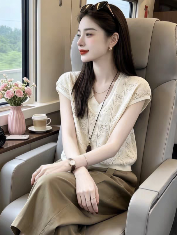 자수 홀로우 아웃 맨위 26 여름 새로운 루즈핏 다용도 슬림해 보이는 맨위