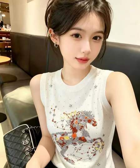 고급 센스 만화 자수 비즈 박기 무거운 작업 민소매 니트 조끼 여성 2026 여름 새로운 몸매 가꾸기 외출용 맨위