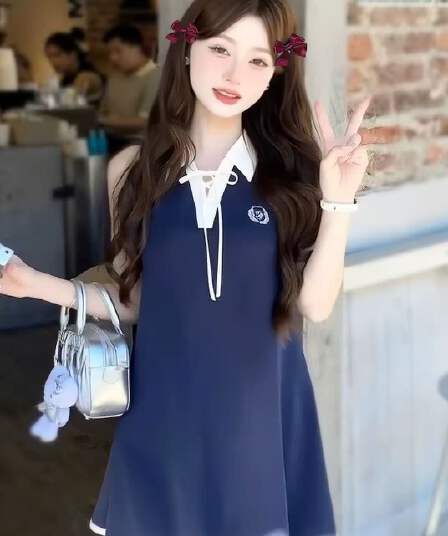 2026 그레이트 봐라. 프랑스식 사소한 드레스 여름 아름다운 아니요 명중 섹션 고유 한 아름다운 조끼 치마 작은 키