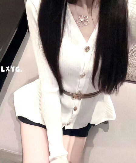 프랑스식 디자인 센스 V넥 허리 수축 긴팔 니트 오픈 가디건 여성 lxyg2026 가을 새로운 불규칙 품격 맨위