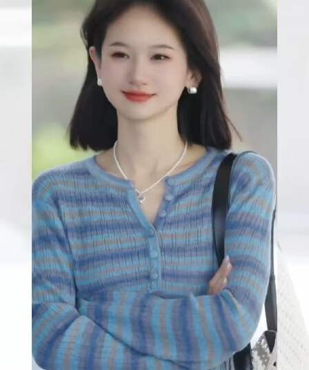 파란색 그라데이션 스트라이프 얼음 실크 자외선 차단 긴팔 티셔츠 여성 여름 외부 가져 가라. Tulle 작은 키 루즈핏 블라우스 맨위
