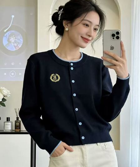 한국 스타일 패션 배색 가을 겨울 새로운 페이크 레이어드 양모 혼방 스웨터 오픈 가디건 여성 긴 소매 오픈 가디건