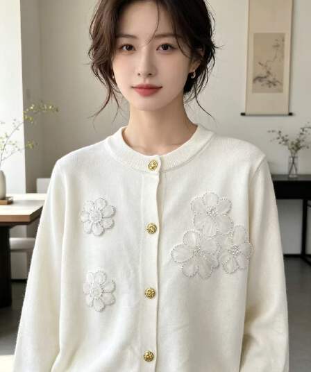 dh official 대 꽃 데이지 꽃 daisy 양모 라운드 넥 스웨터 무거운 작업 데이지 재킷