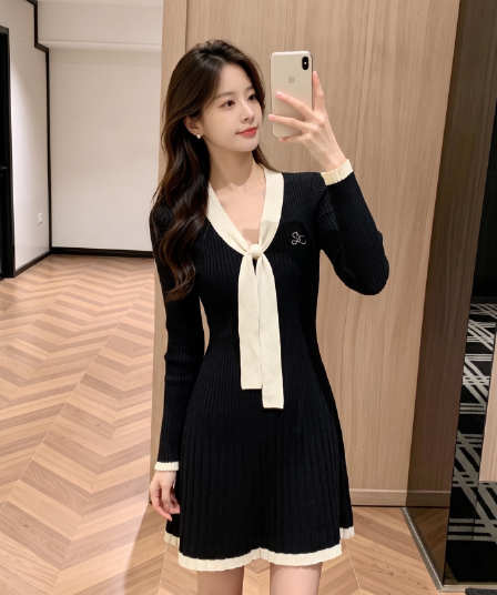 2026 년 가을 학원 천 골드 슬림해 보이는 품격 패션 몸매 가꾸기 프랑스식 우아함 부드러운 작은 대중 디자인 센스 드레스