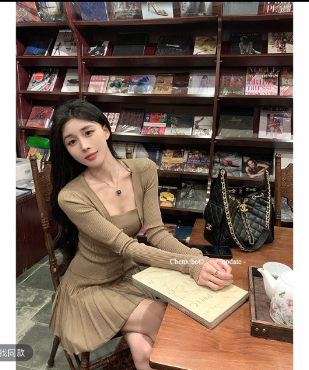 그는 아침 전체 집합 ootd 착용 가져 가라. 세트 여성 짧은 니트 몸매 가꾸기 오픈 가디건 맨위 한 마디 플리츠 슬립 드레스
