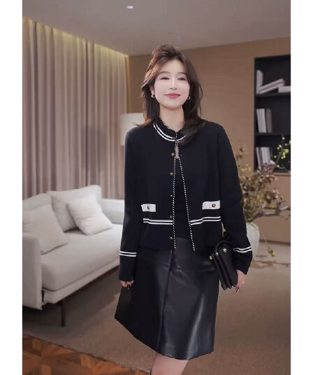 오래된 피아노 사설 서비스 활력 선원 양모 작은 샤넬 스타일 스탠드 칼라 니트 오픈 가디건 스웨터 여성 코트 가을