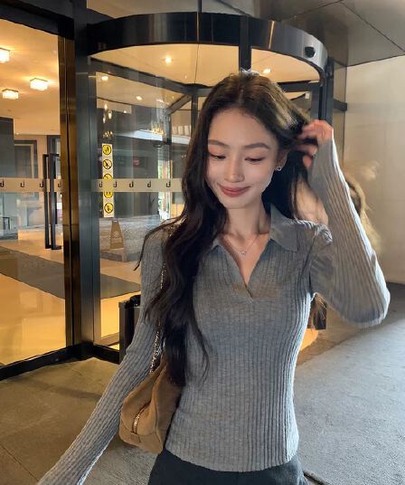 순수한 욕망 POLO 칼라 핫걸 디자인 센스 반팔 맨위 여성 의류 여름 새로운 고유 한 Chic 아름다운 니트 티셔츠