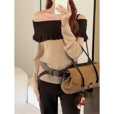 批发2026早秋新款韩版宽松一字肩<b class='q'>荷叶边</b>针织衫女百搭显瘦<b class='q'>毛衣</b>上衣