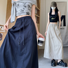 批发实拍美式工装裙<b class='q'>女</b>夏季薄款2026新款高腰中长裙<b class='q'>小个</b>子灰色包臀裙