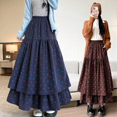 批发实拍蛋糕裙女秋<b class='q'>冬</b>新款绒感波点半身裙高腰显瘦法式中长裙松紧裙子