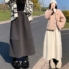 批发实拍2025秋冬韩版毛呢显瘦松紧腰A字百搭灰色半身中长裙女