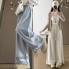 批发实拍2026春季韩版糯叽叽显瘦木耳边宽松阔腿裤<b class='q'>长裤</b>百搭休闲裤女