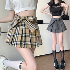 批发实拍2026韩版休闲绑带<b class='q'>高腰</b>显瘦半身裙百褶裙防走光<b class='q'>短裙</b>a字裙女