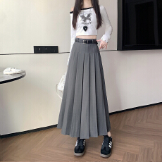 批发实拍灰色<b class='q'>西装</b>半身<b class='q'>裙</b>女春夏2026新款高腰a字中长款气质毛呢百褶<b class='q'>裙</b>