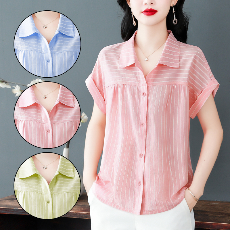 RY2476# 夏装新款短袖衬衫时尚大码上衣宽松遮肚子百搭