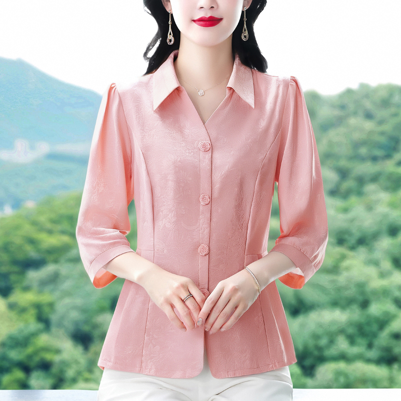MY14592#秋季中袖时尚舒适衬衫轻奢减龄气质上衣
