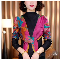 批发2025秋冬新款长袖t恤印花上衣时尚<b class='q'>打底衫</b><b class='q'>中老年</b>妈妈气质内搭