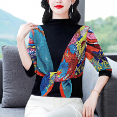 批发2025秋冬新款长袖t恤印花上衣时尚<b class='q'>打底衫</b><b class='q'>中老年</b>妈妈气质内搭