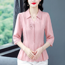 批发2026新款春季中袖绣花时尚舒适<b class='q'>衬衫</b>轻奢减龄气质上衣