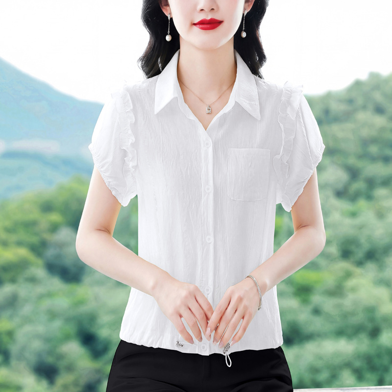 RY2470# 夏装新款短袖衬衫时尚大码上衣宽松遮肚子百搭