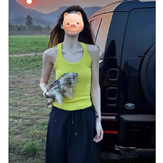 批发绝美多巴胺泰式黄色工字针织小吊带背心女夏季设计感小众外穿上衣