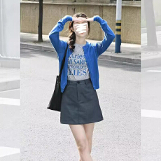 批发韩系克莱因蓝长袖针织外套女秋冬外搭短款毛衣开衫慵懒风软糯上衣