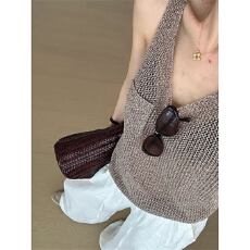 批发法式高级感亚麻镂空针织背心女夏外穿冰丝坎肩短款无袖老钱风上衣