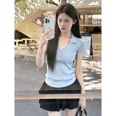 批发短袖t恤女2026新款夏季超火减龄蓝色短款巨好看炸街独特漂亮上衣