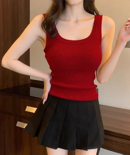 빨간색 캐미솔 인사이드 가져 가라. 정장 여름 표지 대리인 우유 외출용 노출 방지 민소매 만나는 얼음 실크 니트 맨위