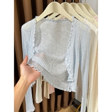 批发花边v领冰丝针织防晒<b class='q'>开衫</b>女夏薄款吊带外搭披肩空调罩衫薄纱外套