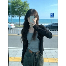 批发黑色针织<b class='q'>开衫</b>女夏季薄款长袖外搭慵懒短款罩衫披肩防晒外套小上衣