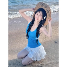 批发夏日海岛绝美露背挂脖针织<b class='q'>吊带</b>背心女夏内搭美背<b class='q'>打底</b>无袖外穿上衣