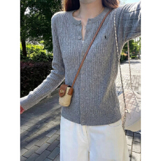 批发灰色软糯麻花纹针织<b class='q'>开衫</b>女秋冬穿搭圆领毛衣外套温柔百搭<b class='q'>长袖</b>上衣