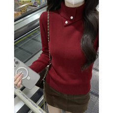 高级感红色半高领长袖针织衫上衣女秋冬穿搭显瘦洋气内搭打底毛衣