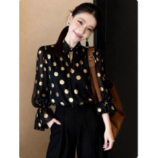 批发2026春季新款法式百搭通勤风轻奢巨好看气质黑色<b class='q'>波点</b><b class='q'>衬衫</b>女装