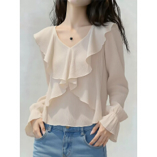 批发设计感淑女风荷叶边喇叭袖<b class='q'>上衣</b>女2026春季新款减龄显瘦高级感内搭